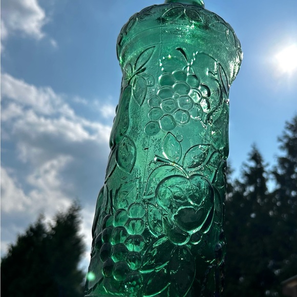 🎉HP🎉Vintage MCM  EMPOLI GLASS Decanter Bottle Fruit Pattern Italy ~ No Stopper - Picture 10 of 14